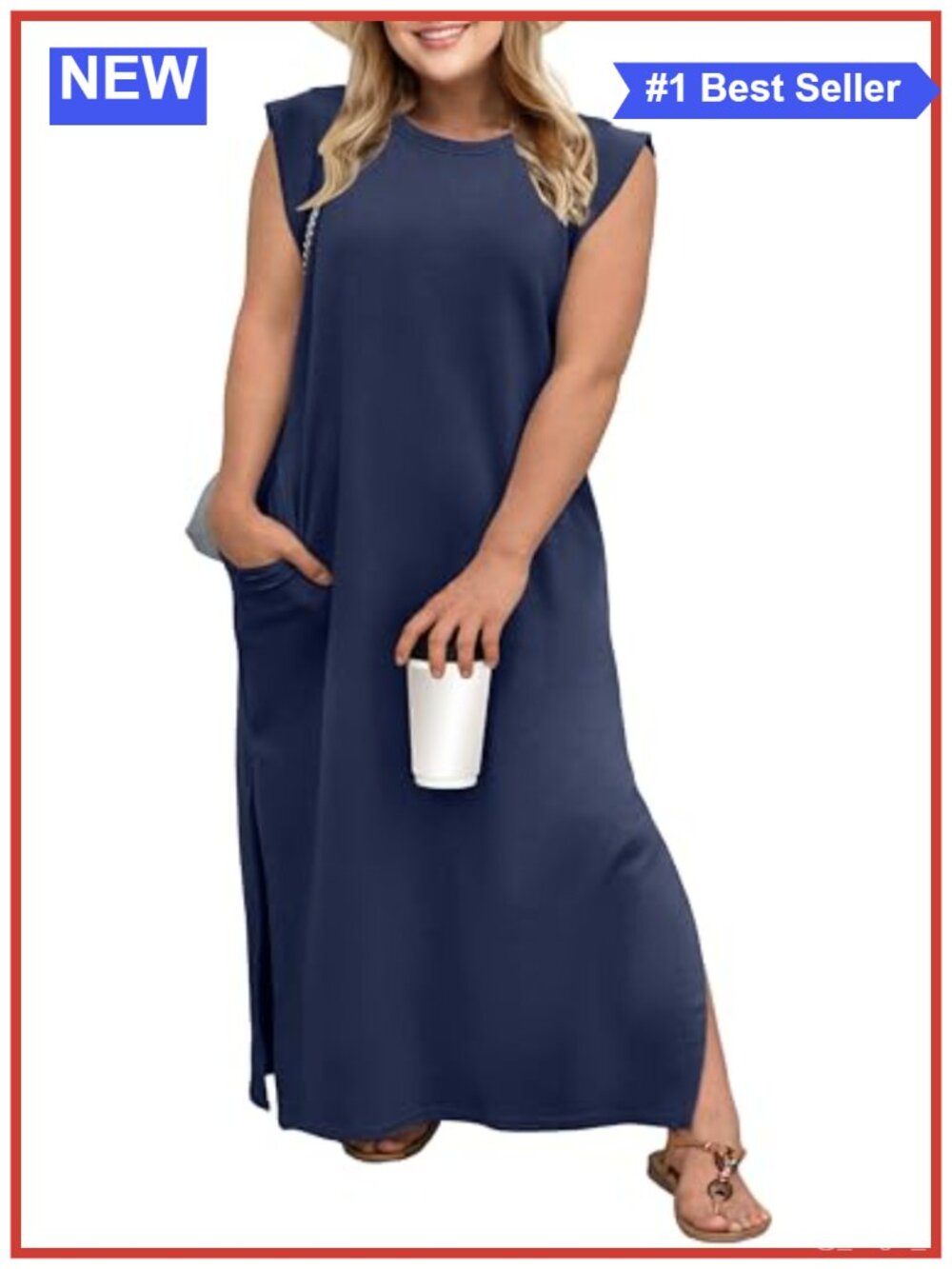 Plus Size Maxi Dress Summer Cap Sleeve Split Long Dress